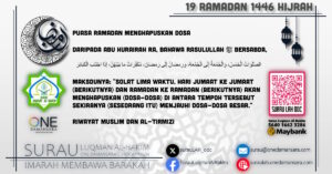 Siri poster perkongsian hadis berkaitan Ramadan, bertajuk, "Puasa Ramadan Menghapuskan Dosa."