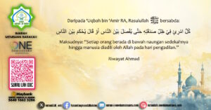 Poster hadis berkenaan sedekah yang akan menjadi naungan manusia ketika kari kiamat.